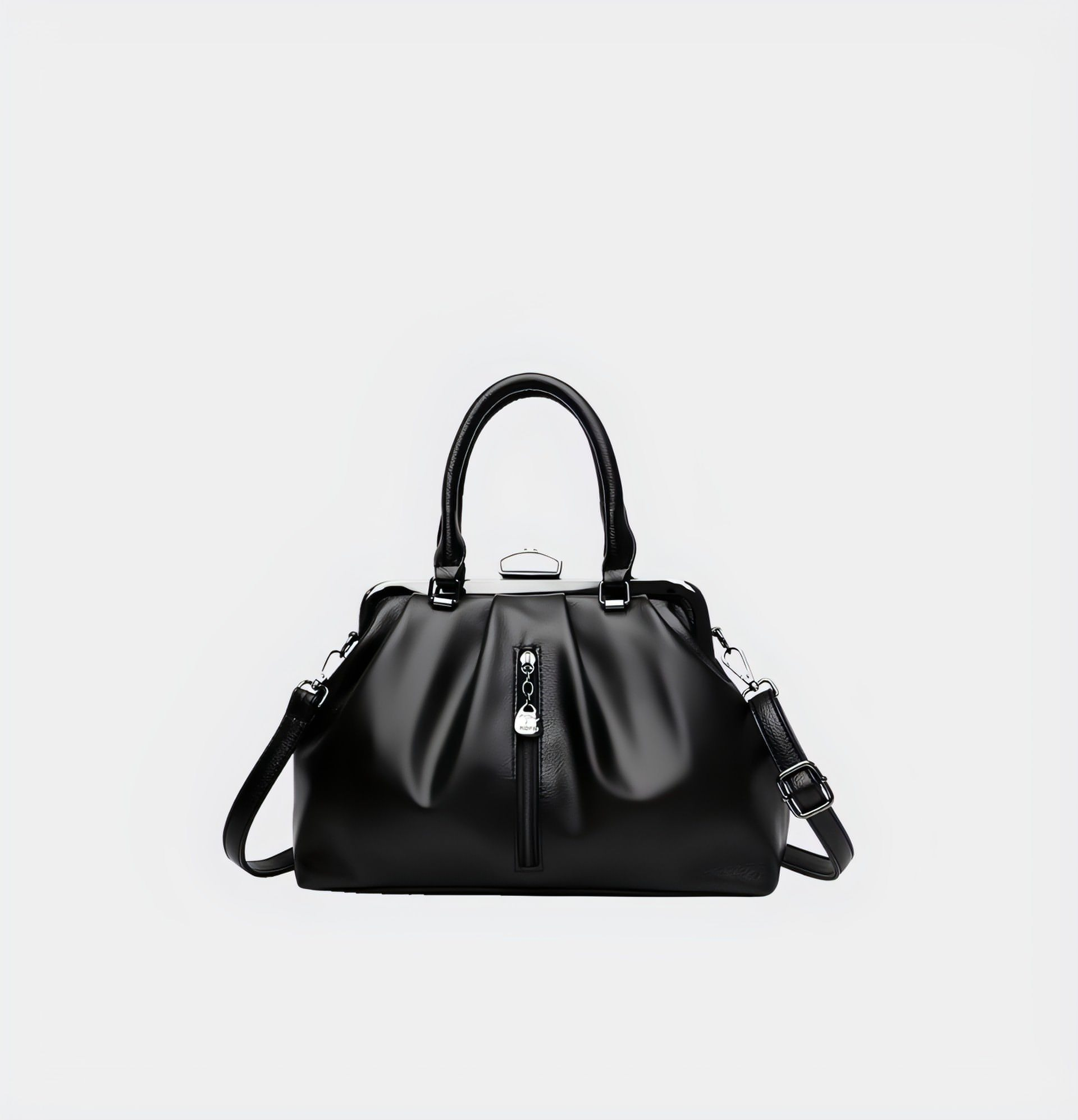 Classic Leather Handbag with Clasp Closure