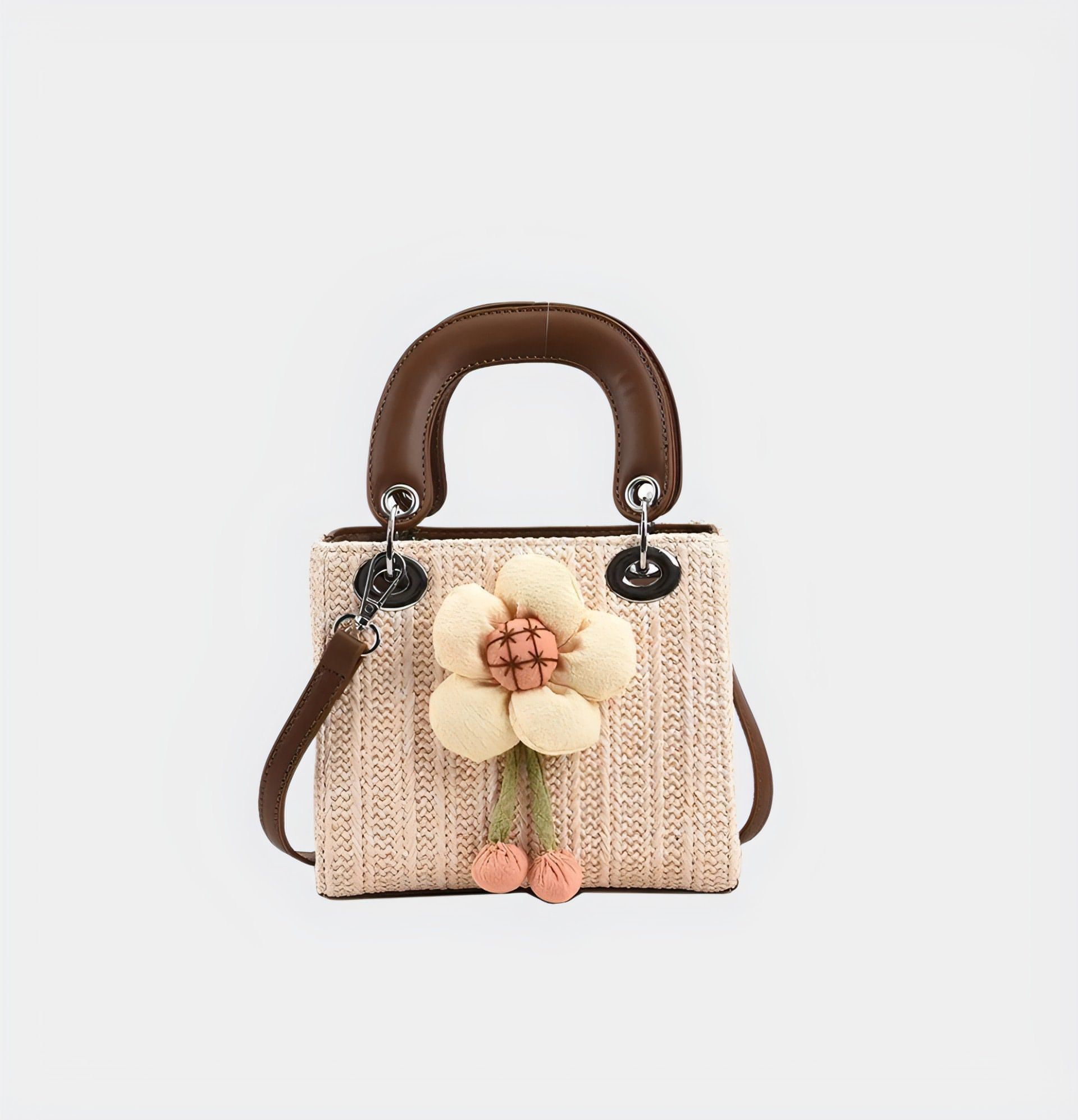 Floral Charm Woven Handbag