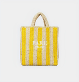 Striped Straw Bag with Embroidered Letters