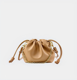 Elegant Bucket Leather Bag with Gold Chain