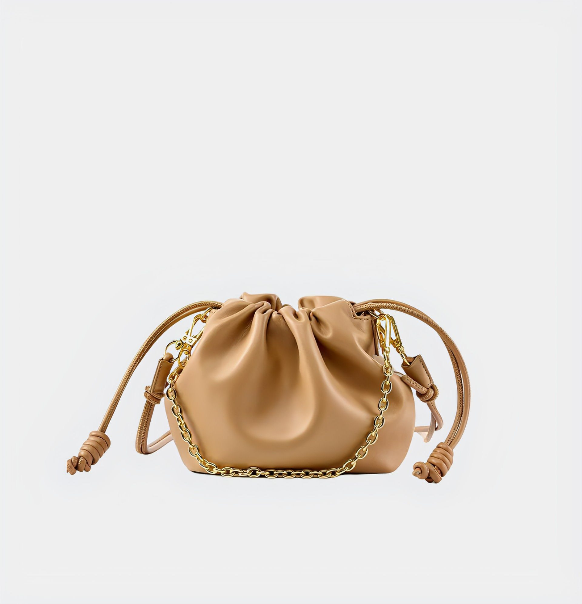 Elegant Bucket Leather Bag with Gold Chain