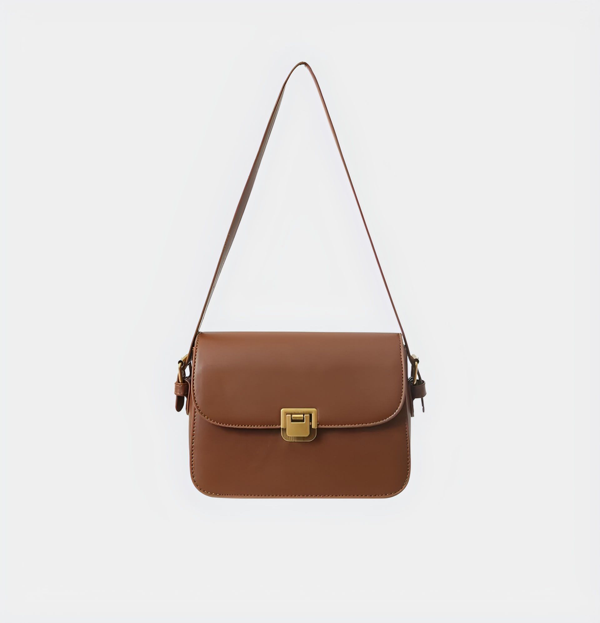 Classic Flap Shoulder Bag with Brass Clasp