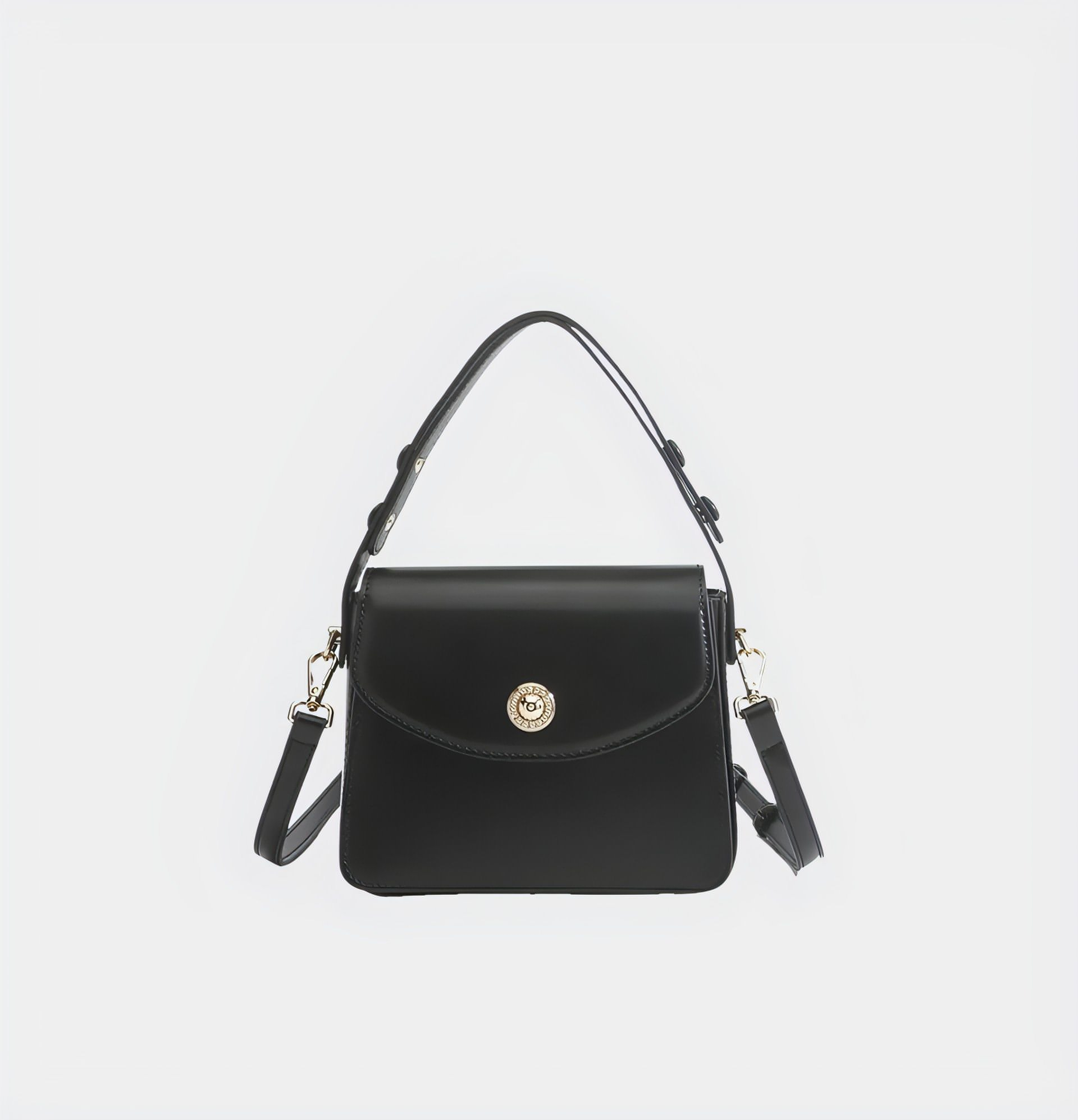 Classic Structured Shoulder Bag with Gold Accent