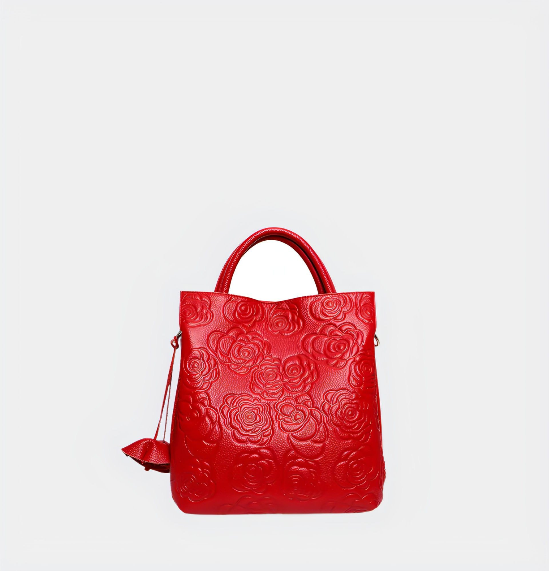 Red Cowhide Crossbody Bag with Roses